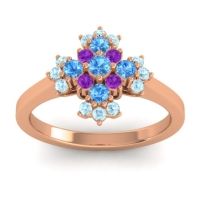 Swiss Blue Topaz Fashion Ring In 18K Rose Gold With Amethyst And Aquamarine – Kakara Simple Ring