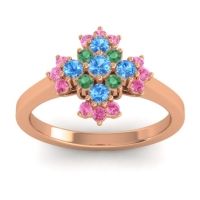 Swiss Blue Topaz Fashion Ring In 18K Rose Gold With Emerald And Pink Tourmaline – Kakara Simple Ring