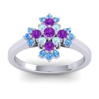 Amethyst Fashion Ring In 18k White Gold With Aquamarine And Swiss Blue Topaz – Kakara Simple Ring