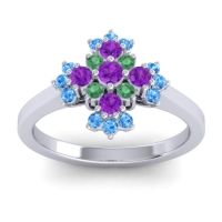 Amethyst Fashion Ring In 18k White Gold With Emerald And Swiss Blue Topaz – Kakara Simple Ring