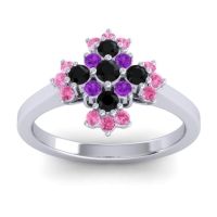 Black Onyx Fashion Ring In 18k White Gold With Amethyst And Pink Tourmaline – Kakara Simple Ring