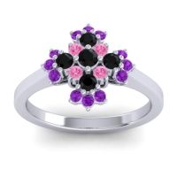 Black Onyx Fashion Ring In 18k White Gold With Pink Tourmaline And Amethyst – Kakara Simple Ring