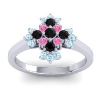 Black Onyx Fashion Ring In 18k White Gold With Pink Tourmaline And Aquamarine – Kakara Simple Ring