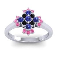 Blue Sapphire Fashion Ring In 18k White Gold With Black Onyx And Pink Tourmaline – Kakara Simple Ring