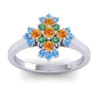 Citrine Fashion Ring In 18k White Gold With Emerald And Swiss Blue Topaz – Kakara Simple Ring