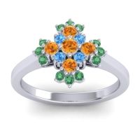 Citrine Fashion Ring In 18k White Gold With Swiss Blue Topaz And Emerald – Kakara Simple Ring