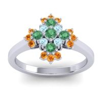 Emerald Fashion Ring In 14k White Gold With Aquamarine And Citrine – Kakara Simple Ring