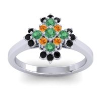 Emerald Fashion Ring In 14k White Gold With Citrine And Black Onyx – Kakara Simple Ring