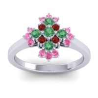 Emerald Fashion Ring In 14k White Gold With Garnet And Pink Tourmaline – Kakara Simple Ring