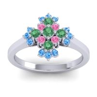 Emerald Fashion Ring In 14k White Gold With Pink Tourmaline And Swiss Blue Topaz – Kakara Simple Ring