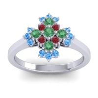 Emerald Fashion Ring In 14k White Gold With Ruby And Swiss Blue Topaz – Kakara Simple Ring