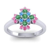 Emerald Fashion Ring In 14k White Gold With Swiss Blue Topaz And Pink Tourmaline – Kakara Simple Ring