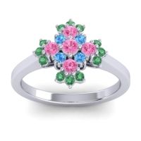 Pink Tourmaline Fashion Ring In 14k White Gold With Swiss Blue Topaz And Emerald – Kakara Simple Ring
