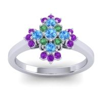 Swiss Blue Topaz Fashion Ring In 18k White Gold With Emerald And Amethyst – Kakara Simple Ring