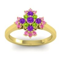 Amethyst Fashion Ring In 18k Yellow Gold With Peridot And Pink Tourmaline – Kakara Simple Ring