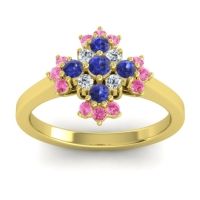 Blue Sapphire Fashion Ring In 18k Yellow Gold With Lab Diamond And Pink Tourmaline – Kakara Simple Ring
