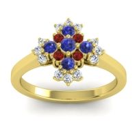 Blue Sapphire Fashion Ring In 14k Yellow Gold With Garnet And Diamond – Kakara Simple Ring