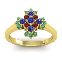Blue Sapphire Fashion Ring In 14k Yellow Gold With Garnet And Emerald – Kakara Simple Ring