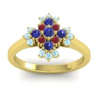 Blue Sapphire Fashion Ring In 14k Yellow Gold With Ruby And Aquamarine – Kakara Simple Ring
