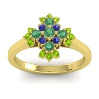Emerald Fashion Ring In 14k Yellow Gold With Blue Sapphire And Peridot – Kakara Simple Ring