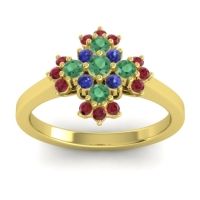 Emerald Fashion Ring In 14k Yellow Gold With Blue Sapphire And Ruby – Kakara Simple Ring