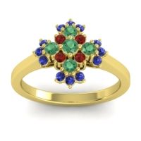Emerald Fashion Ring In 14k Yellow Gold With Garnet And Blue Sapphire – Kakara Simple Ring