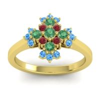 Emerald Fashion Ring In 14k Yellow Gold With Ruby And Swiss Blue Topaz – Kakara Simple Ring