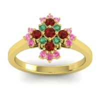 Garnet Fashion Ring In 18k Yellow Gold With Emerald And Pink Tourmaline – Kakara Simple Ring