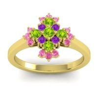 Peridot Fashion Ring In 18k Yellow Gold With Amethyst And Pink Tourmaline – Kakara Simple Ring
