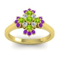 Peridot Fashion Ring In 18k Yellow Gold With Diamond And Amethyst – Kakara Simple Ring