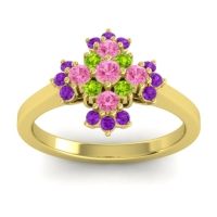 Pink Tourmaline Fashion Ring In 18k Yellow Gold With Peridot And Amethyst – Kakara Simple Ring