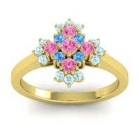 Pink Tourmaline Fashion Ring In 18k Yellow Gold With Swiss Blue Topaz And Aquamarine – Kakara Simple Ring
