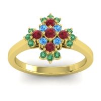 Ruby Fashion Ring In 14k Yellow Gold With Swiss Blue Topaz And Emerald – Kakara Simple Ring