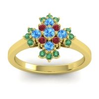 Swiss Blue Topaz Fashion Ring In 18k Yellow Gold With Ruby And Emerald – Kakara Simple Ring