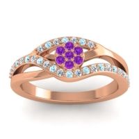 Amethyst Fashion Ring In 14K Rose Gold With Lab Diamond And Aquamarine – Zami Simple Ring
