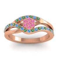 Pink Tourmaline Fashion Ring In 14K Rose Gold With Emerald And Swiss Blue Topaz – Zami Simple Ring