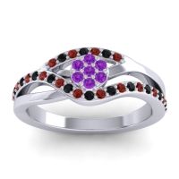 Amethyst Fashion Ring In 14k White Gold With Garnet And Black Onyx – Zami Simple Ring