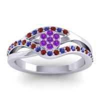Amethyst Fashion Ring In 14k White Gold With Garnet And Blue Sapphire – Zami Simple Ring