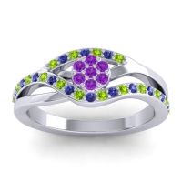 Amethyst Fashion Ring In 14k White Gold With Peridot And Blue Sapphire – Zami Simple Ring