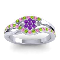Amethyst Fashion Ring In 14k White Gold With Peridot And Pink Tourmaline – Zami Simple Ring