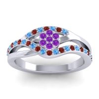 Amethyst Fashion Ring In 14k White Gold With Swiss Blue Topaz And Garnet – Zami Simple Ring