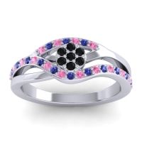 Black Onyx Fashion Ring In 14k White Gold With Pink Tourmaline And Blue Sapphire – Zami Simple Ring