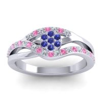 Blue Sapphire Fashion Ring In 14k White Gold With Lab Diamond And Pink Tourmaline – Zami Simple Ring