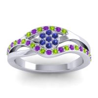 Blue Sapphire Fashion Ring In 14k White Gold With Peridot And Amethyst – Zami Simple Ring