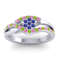 Blue Sapphire Fashion Ring In 14k White Gold With Pink Tourmaline And Peridot – Zami Simple Ring