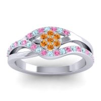 Citrine Fashion Ring In 14k White Gold With Pink Tourmaline And Aquamarine – Zami Simple Ring