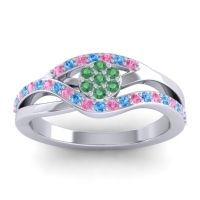 Emerald Fashion Ring In 14k White Gold With Pink Tourmaline And Swiss Blue Topaz – Zami Simple Ring