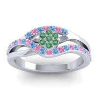 Emerald Fashion Ring In 14k White Gold With Swiss Blue Topaz And Pink Tourmaline – Zami Simple Ring