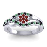 Garnet Fashion Ring In 14k White Gold With Black Onyx And Emerald – Zami Simple Ring