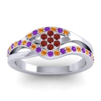 Garnet Fashion Ring In 14k White Gold With Citrine And Amethyst – Zami Simple Ring